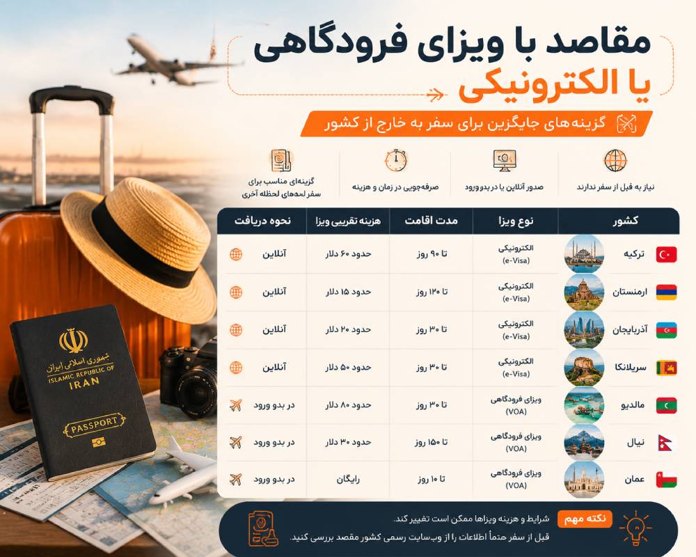 کشورهای بدون ویزا برای ایرانیان در سال ۱۴۰۵؛ مقایسه هزینه و بهترین زمان سفر 4 مقاصد با ویزای فرودگاهی یا الکترونیکی؛ بهترین گزینهها برای سفر ایرانیان